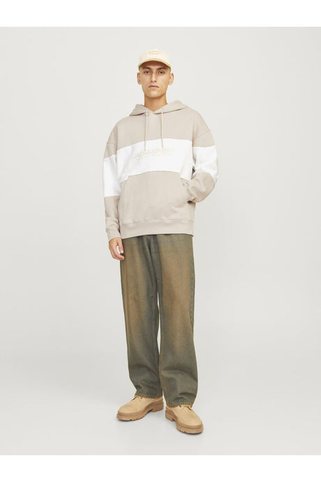 JACK&JONES JJELEGACY BLOCKING SWEAT HOOD NOOS 12256590 - Bej/ Açık Gri