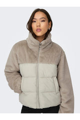 only onlwanja fur puffer mix jacket cc otw 15292945 - Bej/ Açık Gri