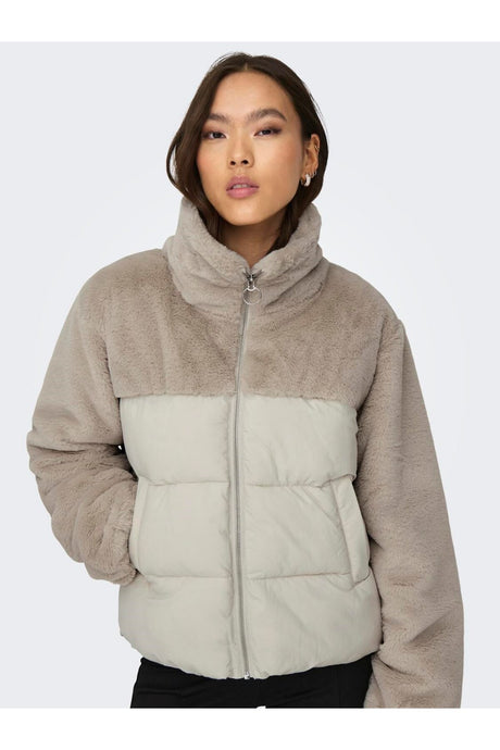 only onlwanja fur puffer mix jacket cc otw 15292945 - Bej/ Açık Gri