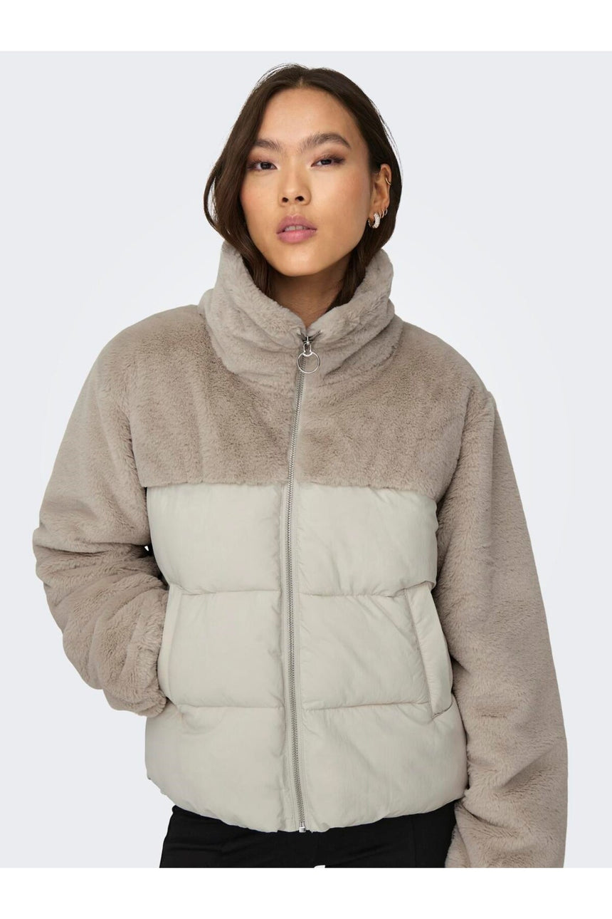only onlwanja fur puffer mix jacket cc otw 15292945 - Bej/ Açık Gri
