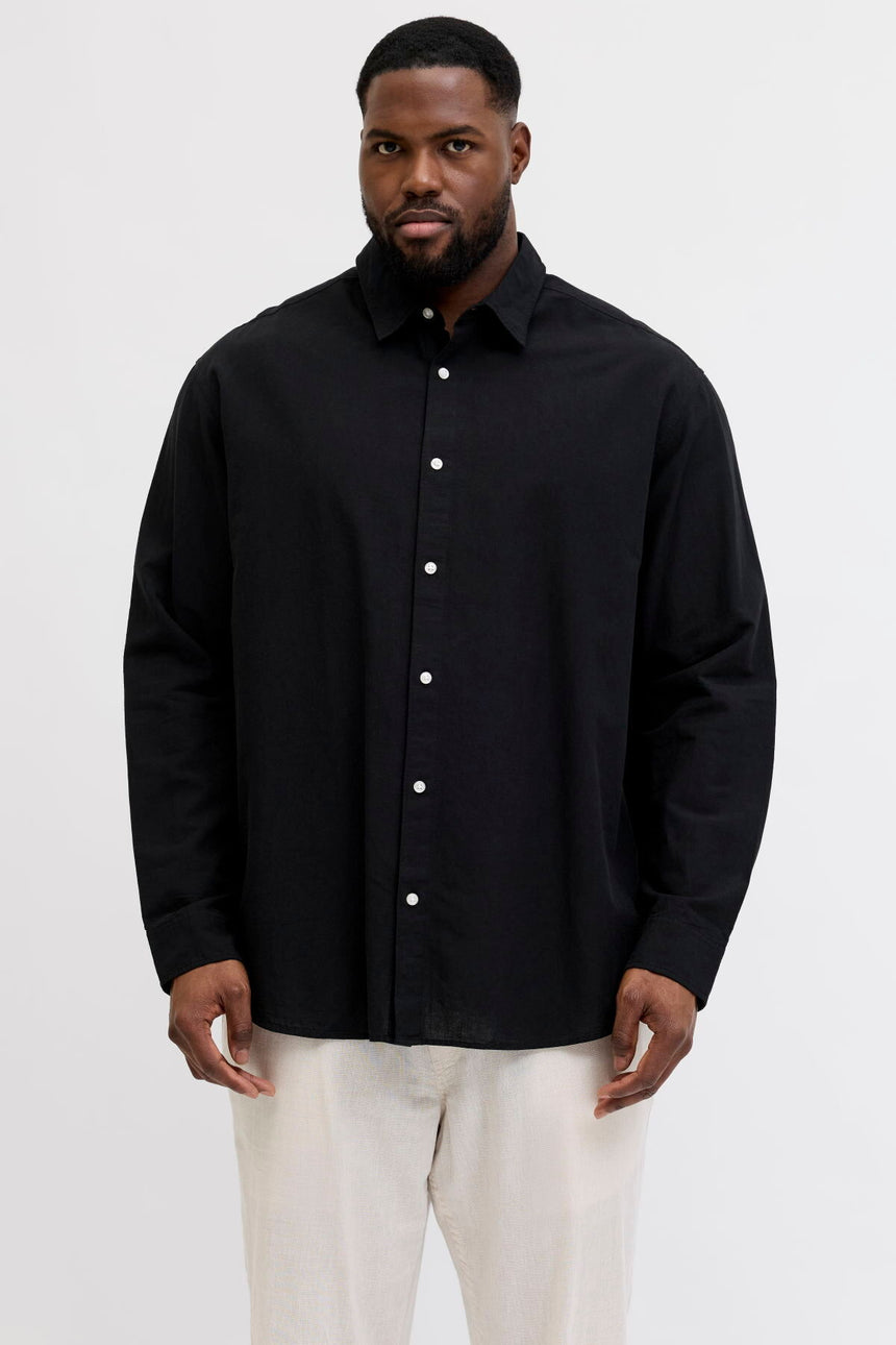 JACK&JONES JJEBREEZE LINEN BLEND SHIRT L/S SN PLS 12288651 - Siyah