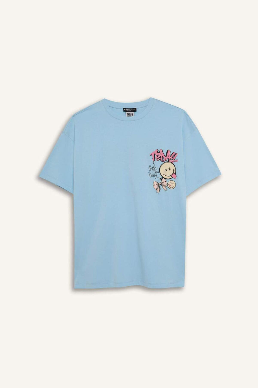 Defacto Kadın Short Sleeve T-Shirt D9122Ax - Açık Mavi