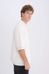 Defacto Erkek T-Shirt C0147Ax - Ekru