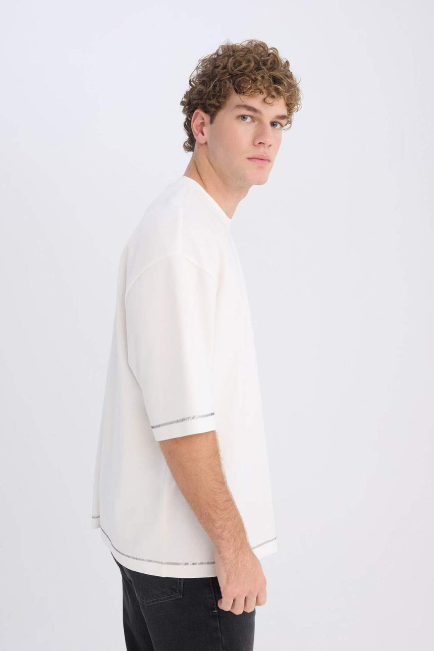 Defacto Erkek T-Shirt C0147Ax - Ekru
