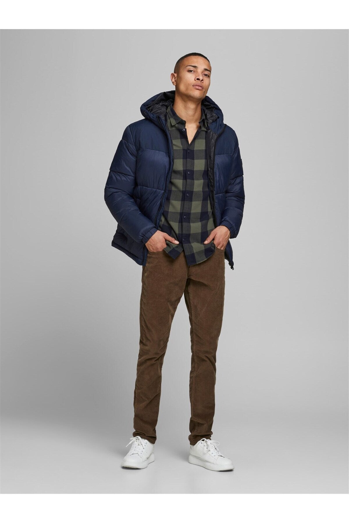 jack&jones jjegıngham twıll shırt l/s noss gömlek 12181602 - Zeytin Yeşili