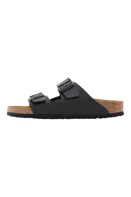 Sporline Birkenstock Arizona siyah unisex terlik, doğal deri iç taban ve dayanıklı EVA dış taban ile yan görünüm