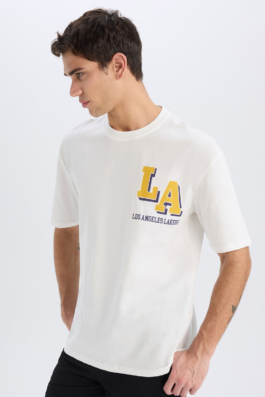 Defacto Erkek T-Shirt B3894Ax - Ekru