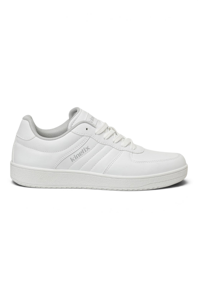 Sporline Kinetix Obert beyaz PU çocuk sneaker, günlük kullanım için şık ve rahat bağcıklı spor ayakkabı tasarımı.