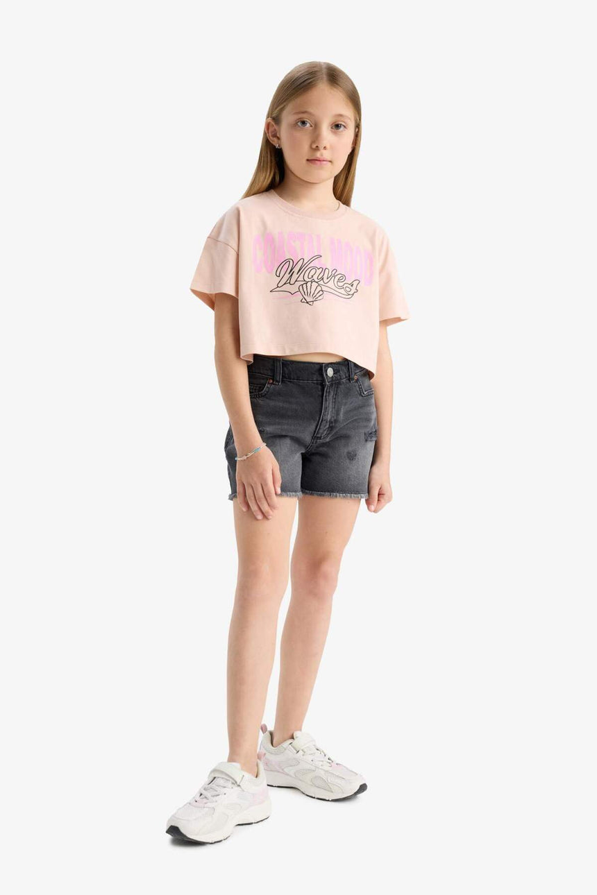 Defacto Çocuk Short Sleeve T-Shirt E0385A8 - Pembe