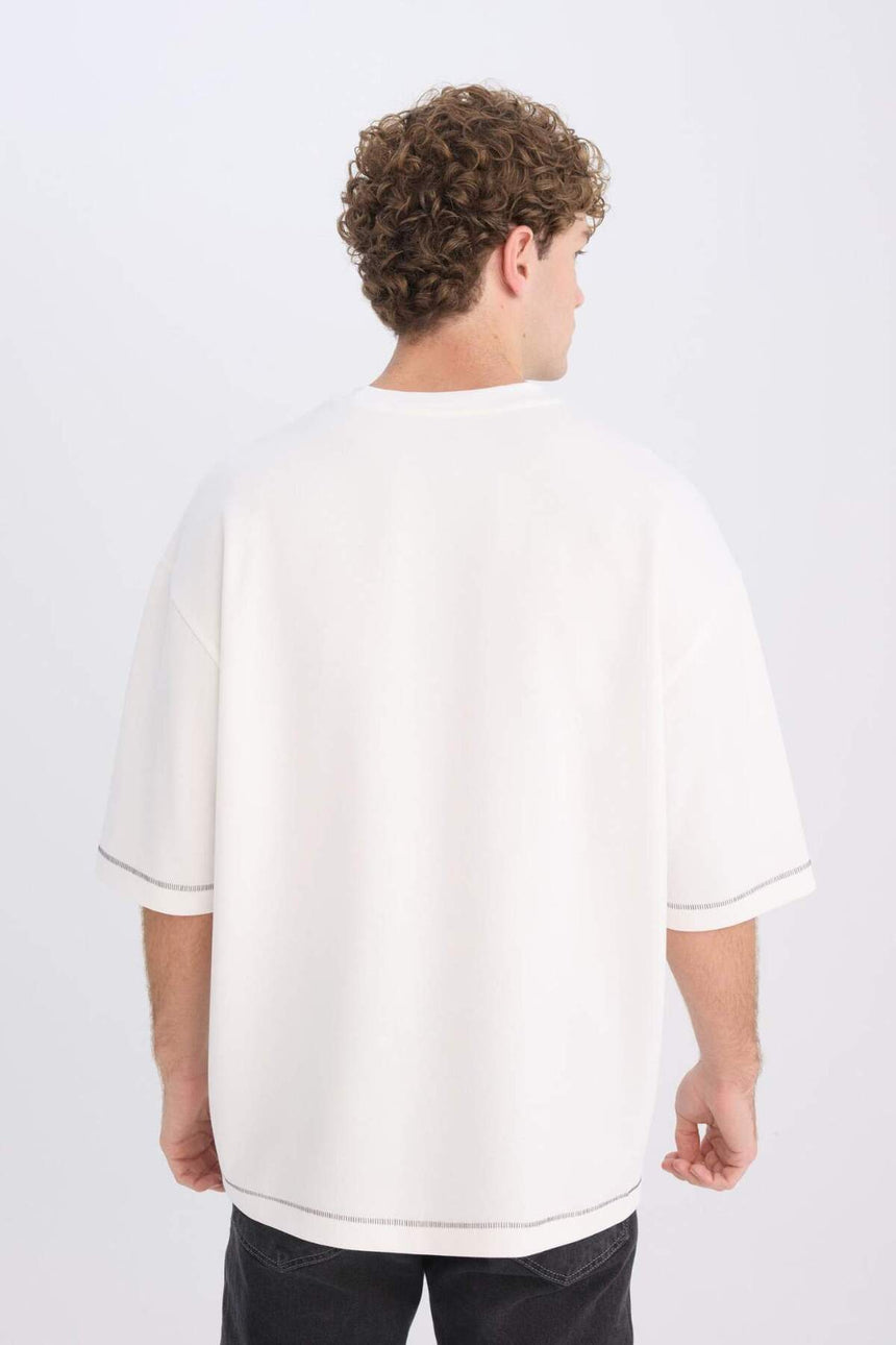 Defacto Erkek T-Shirt C0147Ax - Ekru