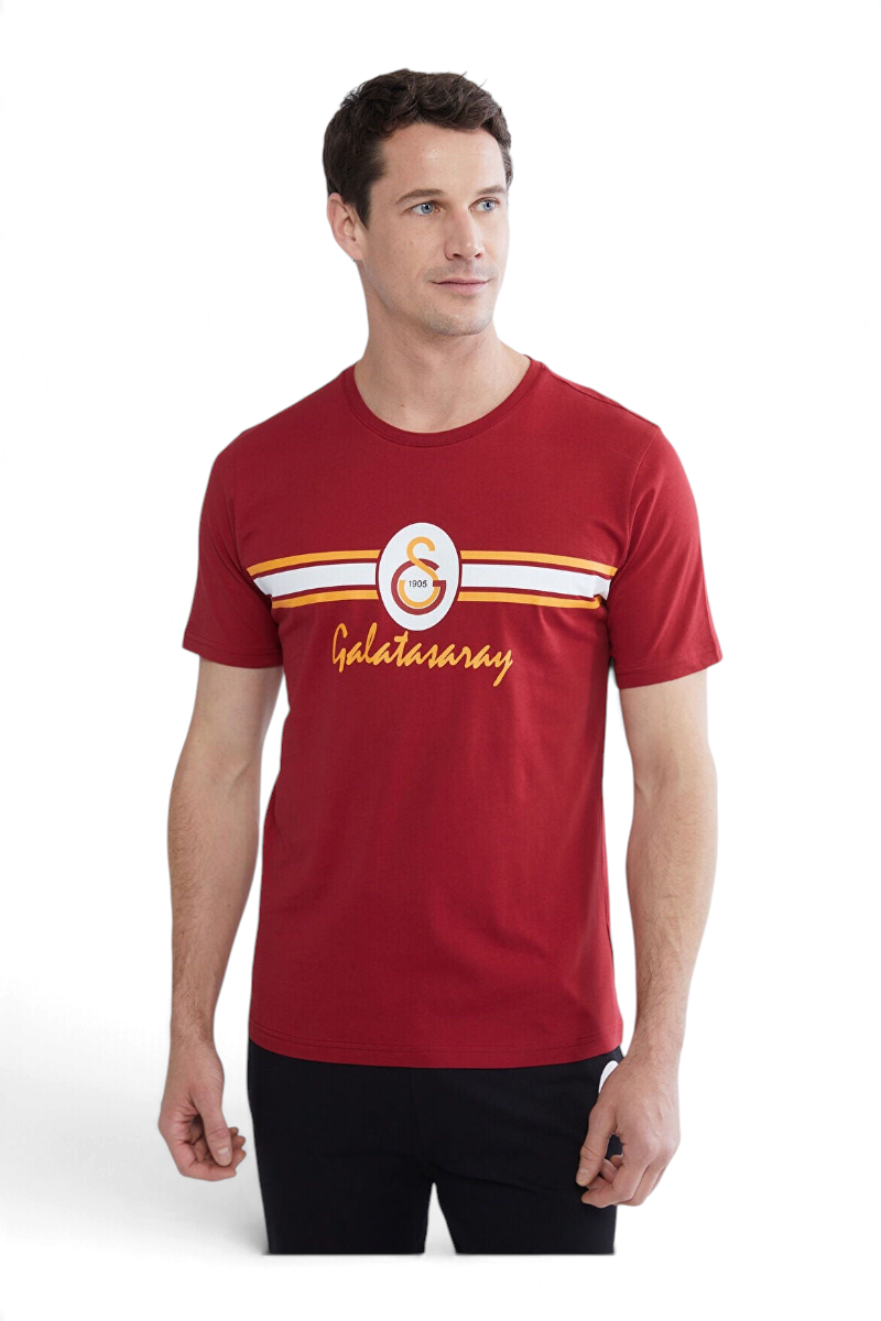 Sporline erkek kırmızı Galatasaray baskılı kısa kollu pamuklu pijama üstü