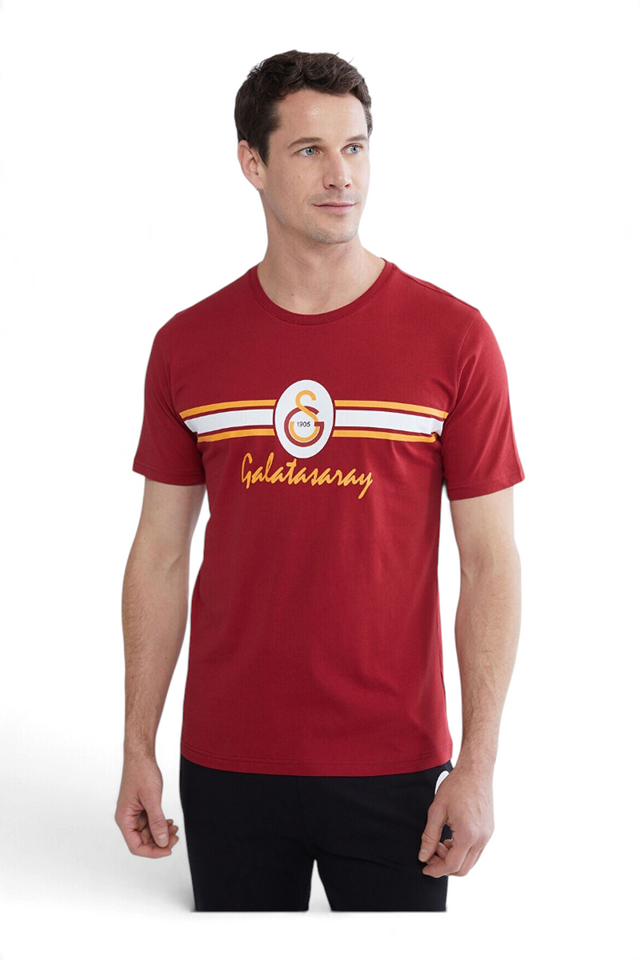Sporline erkek kırmızı Galatasaray baskılı kısa kollu pamuklu pijama üstü