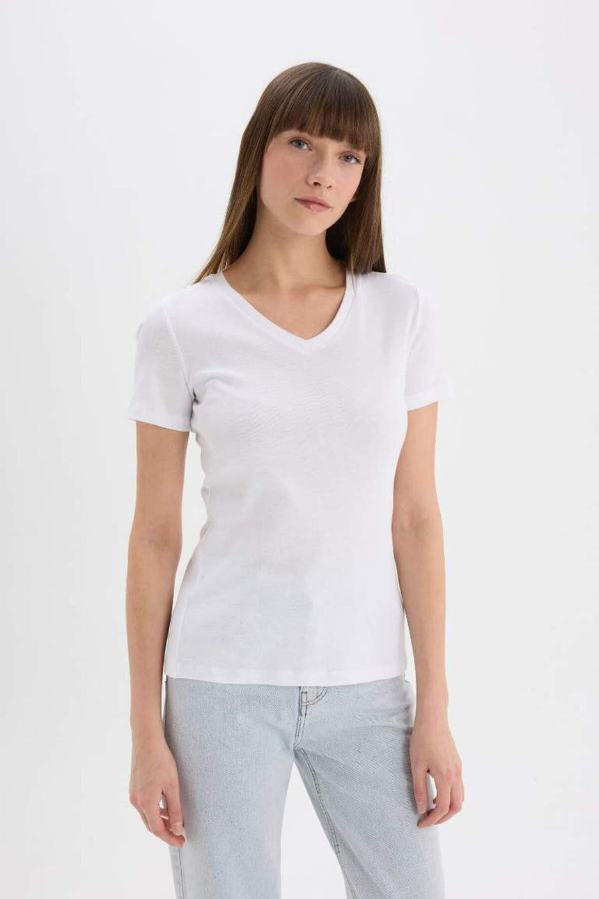 Defacto Kadın Short Sleeve T-Shirt İ1080Az - Beyaz
