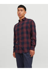 jack&jones jjegıngham twıll shırt l/s noss gömlek 12181602 - Koyu Bordo