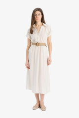 Defacto Kadın Short Sleeve Woven Dress E8341Ax - Ekru