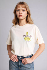 Defacto Kadın Short Sleeve T-Shirt G2471AX - Ekru