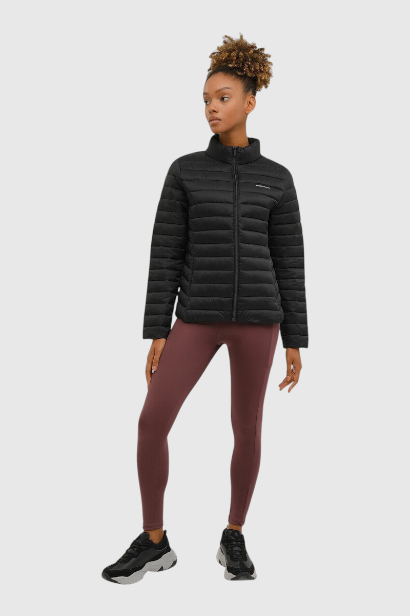 Sporline Lumberjack siyah renkli, slim fit kesimli, fermuarlı ve dolgulu kadın mont