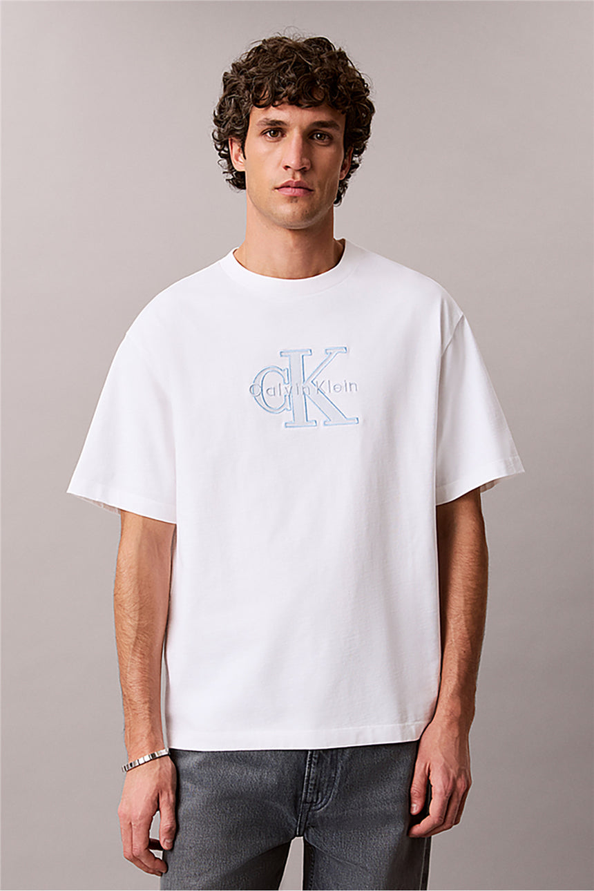 Calvin Klein Erkek SS 16S ELEVATED MONOLOGO TEE LV04RF819GYAF - Beyaz