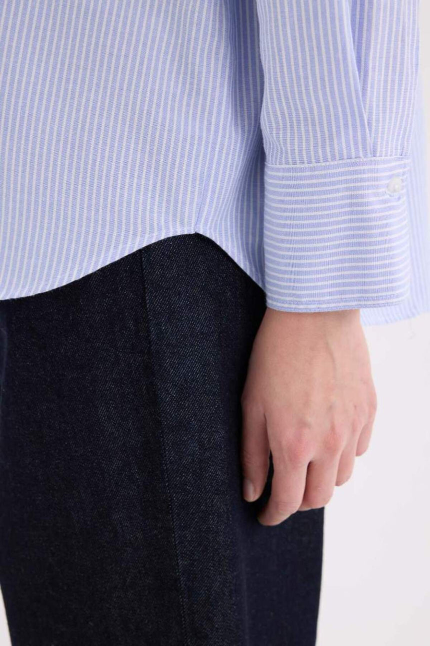 Defacto Kadın Long Sleeve Shirt D4512Ax - Mavi