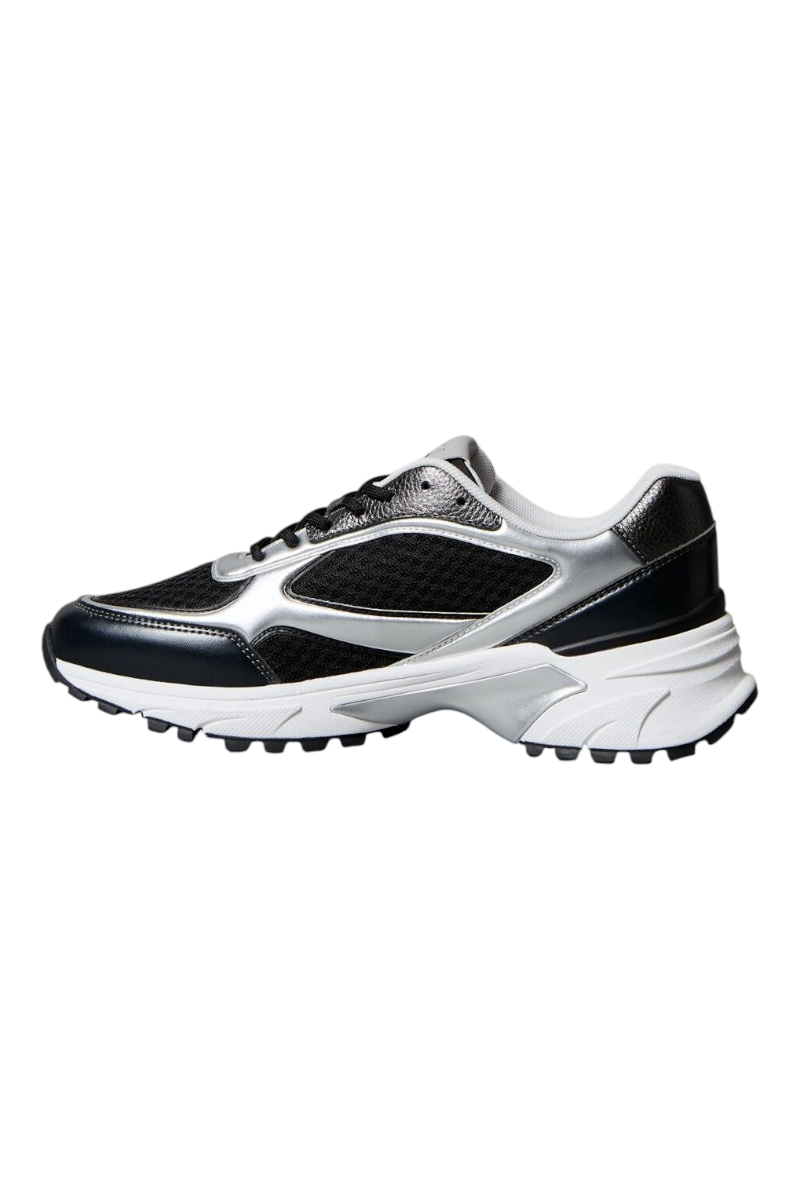 Sporline Calvin Klein erkek siyah deri sneaker, yan profil görünümü ve modern tasarım detayları.