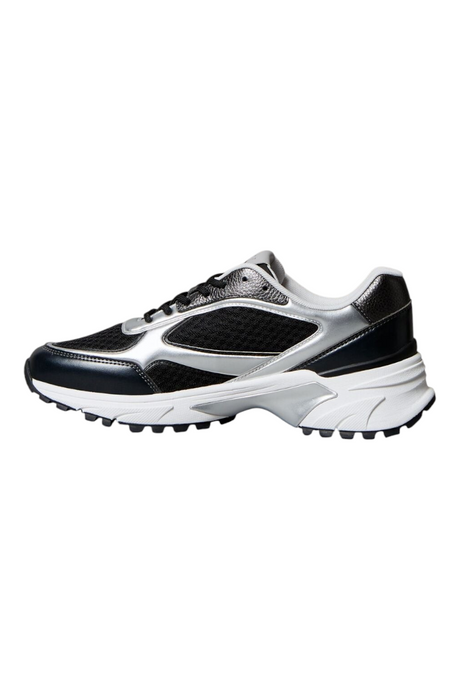 Sporline Calvin Klein erkek siyah deri sneaker, yan profil görünümü ve modern tasarım detayları.