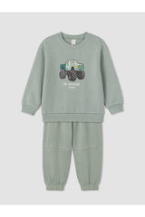 LC Waikiki Erkek Bebek Sweatshirt Pantolon Takımı W64217D1 - Pastel Yeşil