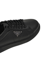 Sporline Pierre Cardin 90113 siyah deri erkek sneaker ayakkabı, yan kısımda metal logo detayı ile