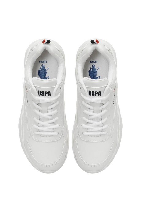 Sporline U.S. Polo Assn. beyaz kadın sneaker, %100 PU malzemeden üretilmiş, üstten görünüm.