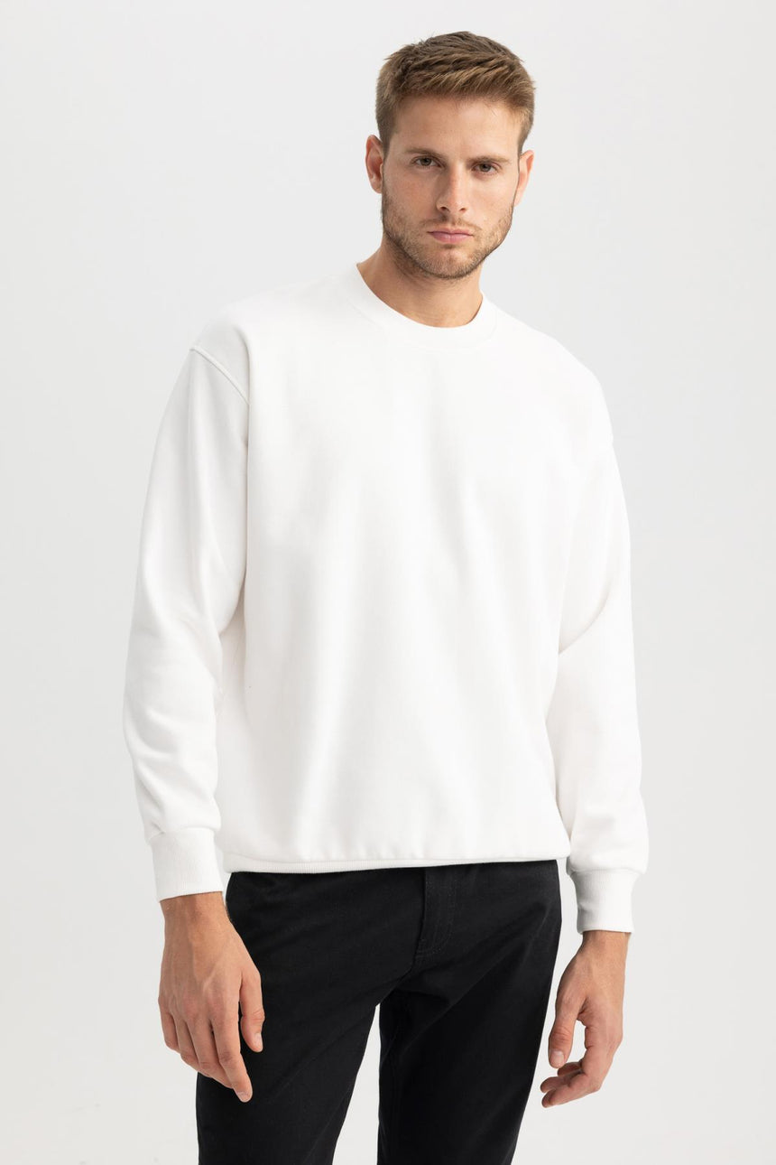 Defacto Erkek Sweat Shirt T5139Az - Kırık Beyaz