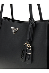 Sporline Guess Noelle II mavi kadın tote çanta, ön yüzünde metal logo detayı ve şık askı süslemeleri ile.