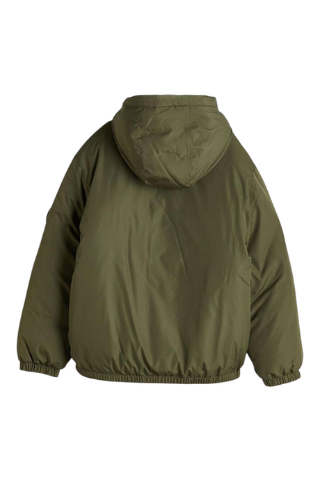 Sporline LC Waikiki koyu yeşil çocuk montu, kapüşonlu ve rahat kesim polyester karışımlı günlük kışlık ceket