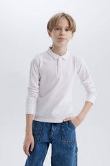 Defacto Çocuk Long Sleeve Polo T-Shirt L0288A6 - Beyaz