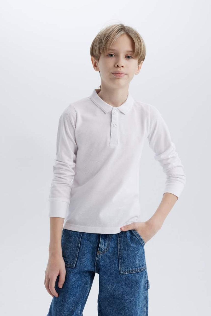 Defacto Çocuk Long Sleeve Polo T-Shirt L0288A6 - Beyaz