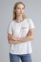 Defacto Kadın Short Sleeve T-Shirt K7701AZ - Ekru
