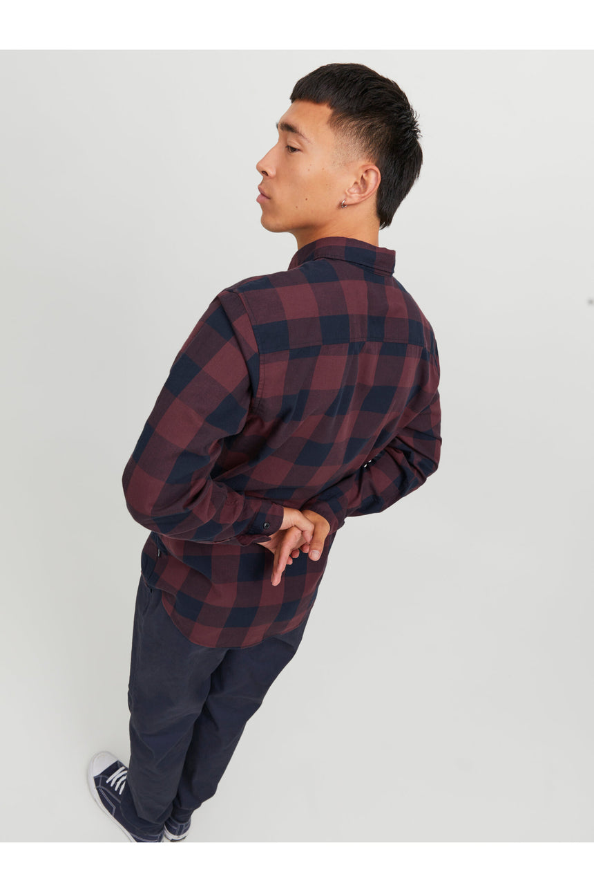 jack&jones jjegıngham twıll shırt l/s noss gömlek 12181602 - Koyu Bordo