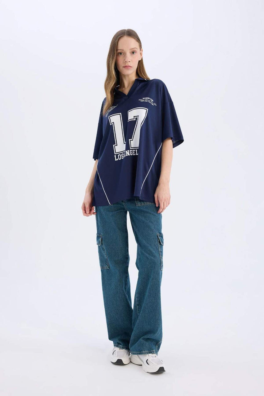Defacto Kadın Short Sleeve T-Shirt E5368Ax - Koyu Lacivert