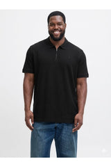 JACK&JONES JJEAUSTIN ZIP POLO SS NOOS PLS 12284618 - Siyah