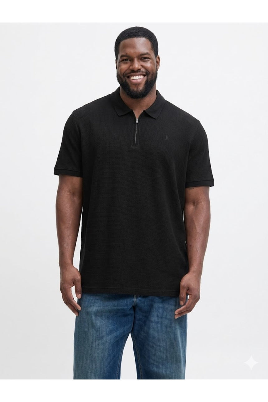 JACK&JONES JJEAUSTIN ZIP POLO SS NOOS PLS 12284618 - Siyah