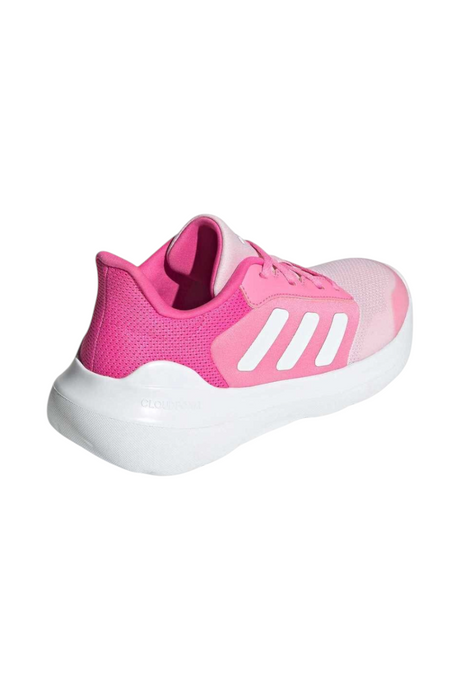 Sporline adidas Tensaur Run pembe suni deri çocuk spor ayakkabısı, beyaz tabanlı ve yanlarda ikonik üç bant detaylı