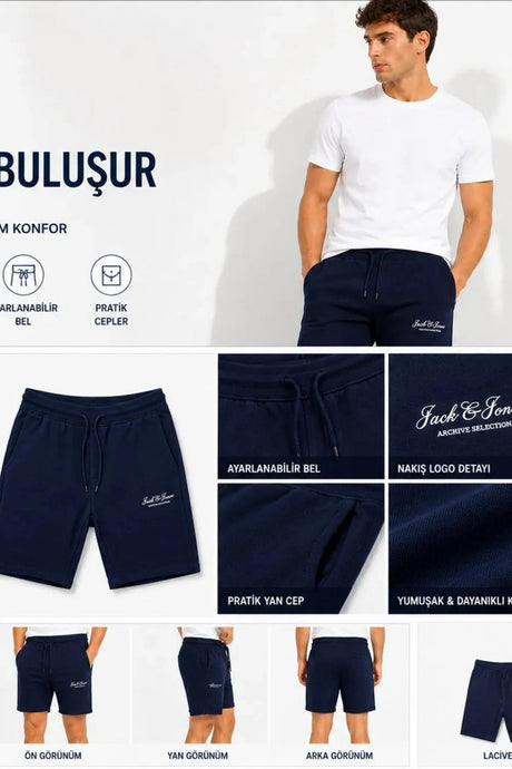 JACK&JONES JPSTGORDON ARCHIVE SWEAT SHORTS MID SN 12288638 - Koyu Mavi