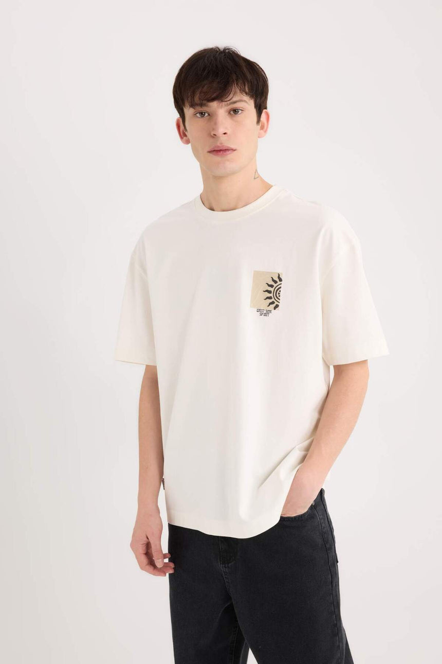 Defacto Erkek T-Shirt B5813Ax - Ekru