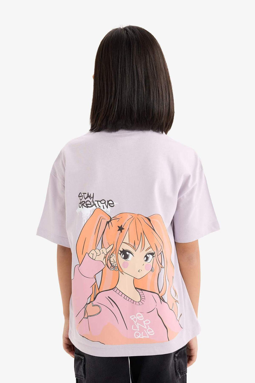 Defacto Çocuk Short Sleeve T-Shirt E0357A8 - Açık Lila