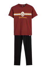 Sporline erkek kırmızı Galatasaray baskılı kısa kollu pijama takımı ve siyah alt parça