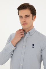 US POLO ASSN ERKEK DOKUMA GÖMLEK 1886621 - Gri/ Bej /Krem