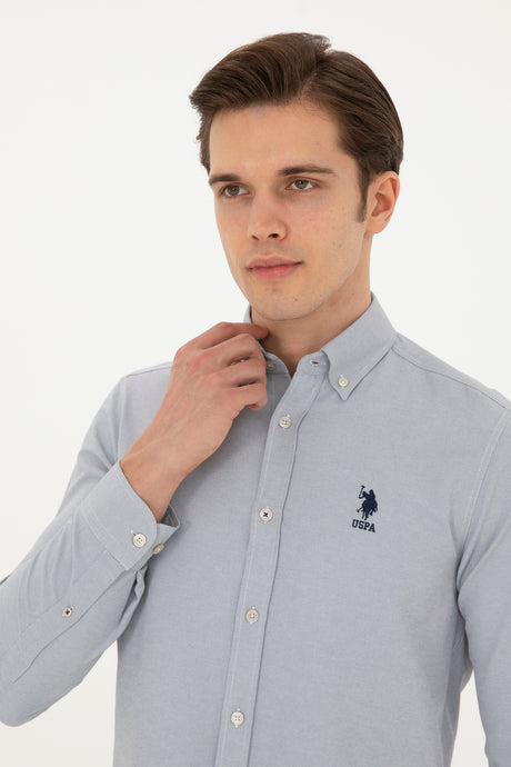 US POLO ASSN ERKEK DOKUMA GÖMLEK 1886621 - Gri/ Bej /Krem