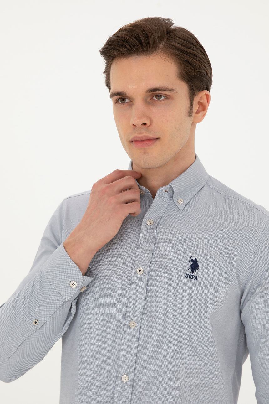 US POLO ASSN ERKEK DOKUMA GÖMLEK 1886621 - Gri/ Bej /Krem