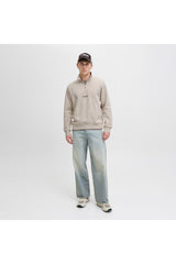 JACK&JONES JJESOHO SWEAT QUARTER ZIP HN NOOS 12278793 - Bej/ Açık Gri
