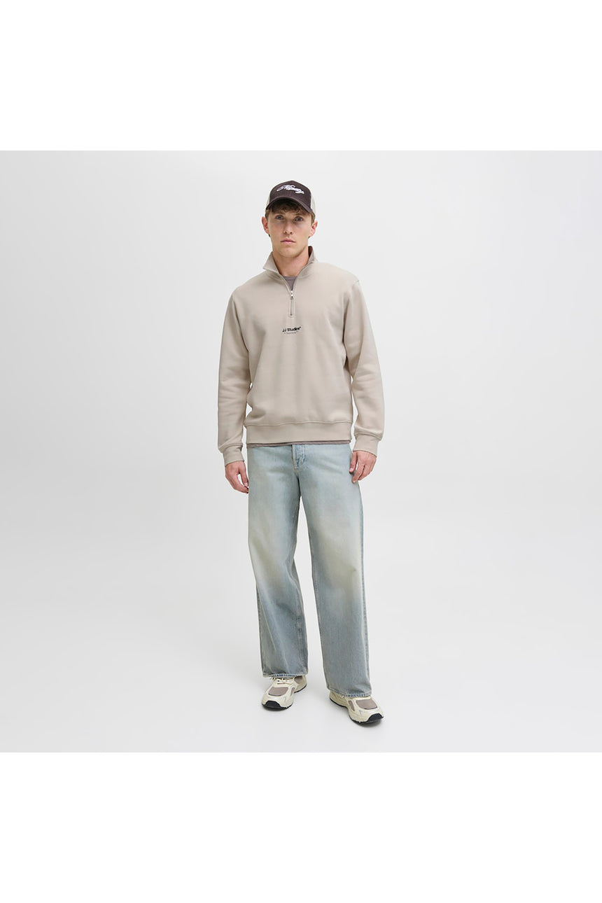 JACK&JONES JJESOHO SWEAT QUARTER ZIP HN NOOS 12278793 - Bej/ Açık Gri