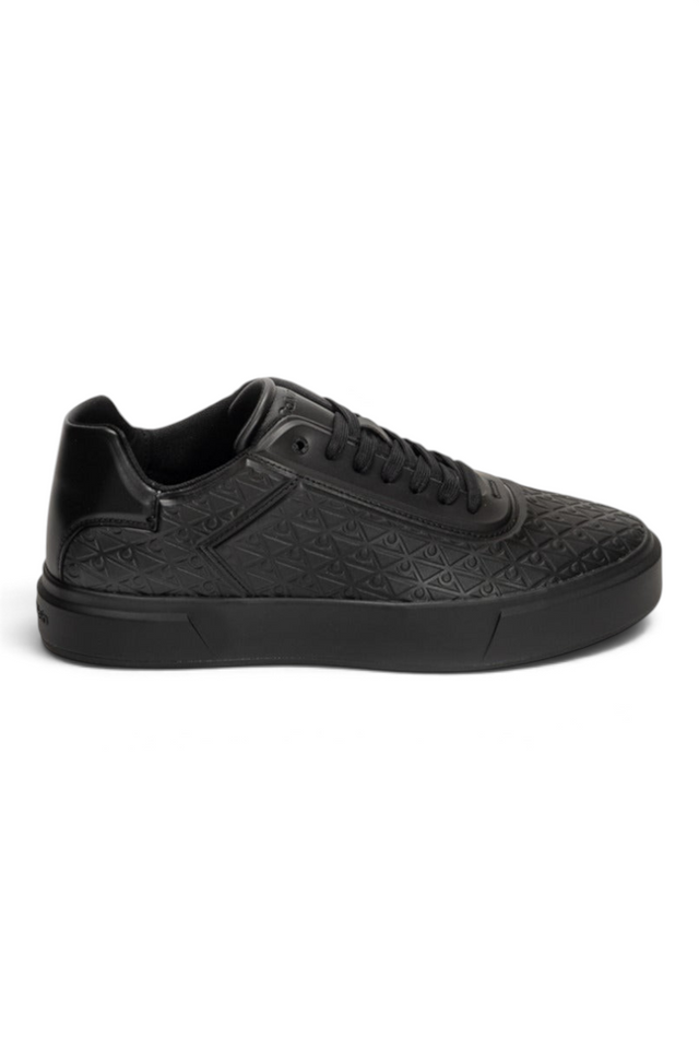 Sporline Calvin Klein siyah erkek sneaker, üzerinde kabartmalı logo desenleri bulunan şık deri günlük ayakkabı.