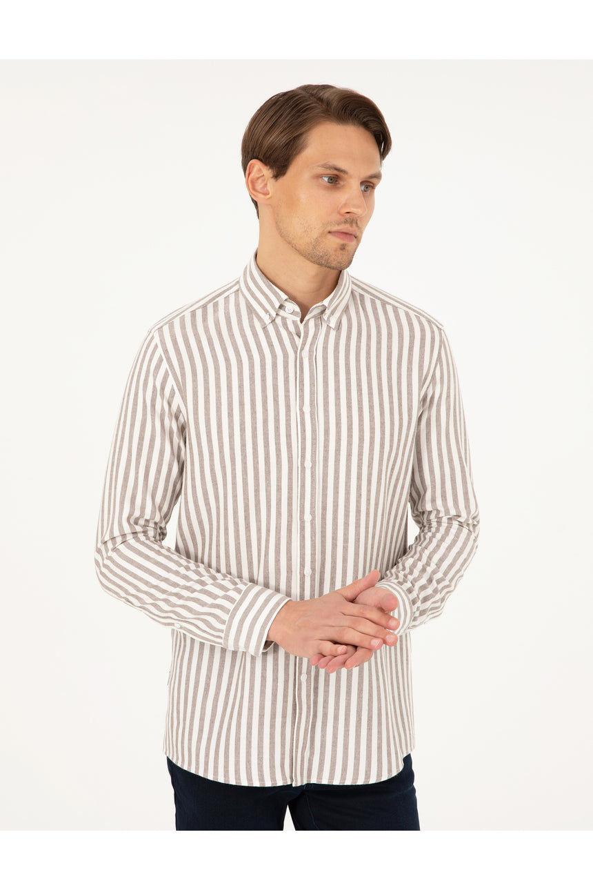 pierre cardin erkek dokuma gömlek 2021868 - Kahverengi